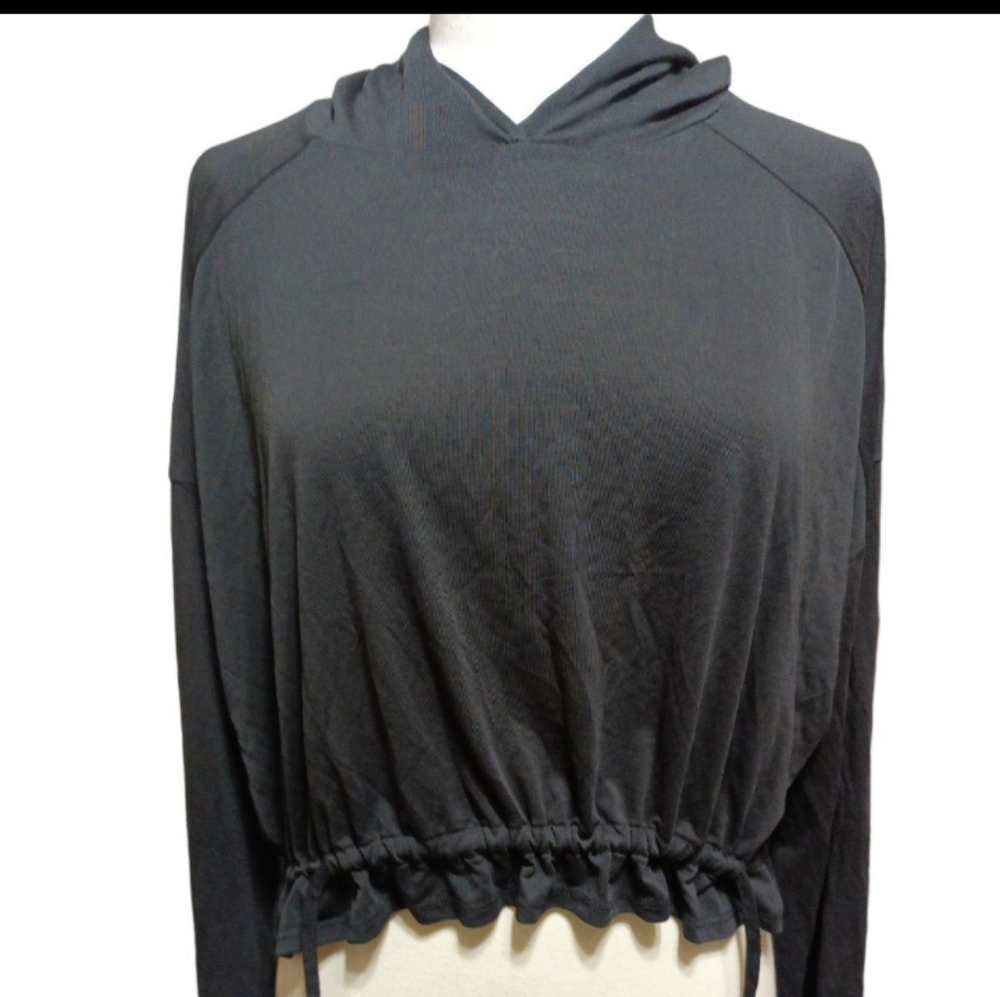 zara womens solid black long sleeve Crop hoodie Sweater Top Small